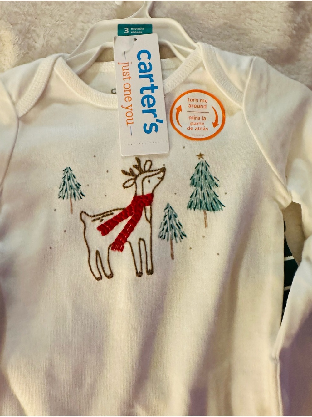 Carter's Baby Cream Reindeer Long-Sleeve Bodysuit - Red Scarf